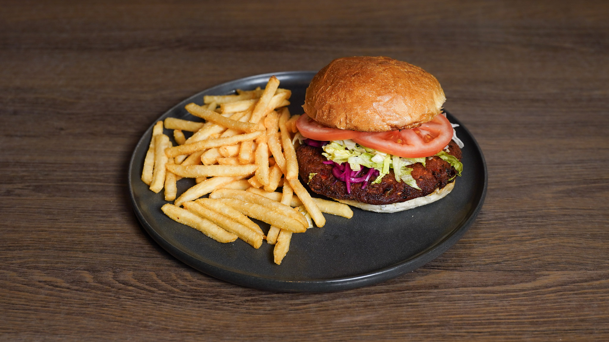 Falafel Burger at Pump House Grille Co. — plant-based burger option in Port Credit, Mississauga